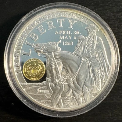 BATTLE OF CHANCELLORSVILLE COMMEMORATIVE COIN PROOF 24k GOLD PLATED DETAILS - Image 1 of 4