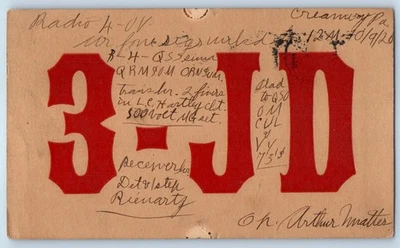 Tarjeta postal Reading Pennsylvania PA 3-JD Radio H-UV QSL Radioaficionado 1926 Foto 1 de 2