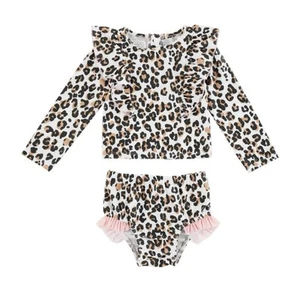 NEW! Mud Pie Toddler Girl Leopard 2 piece Rash guard Swimsuit Swim 3T UPF 50+ - Picture 1 of 5