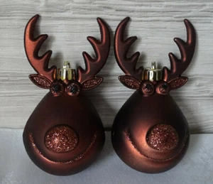 2 Christbaumkugeln-Rentier-braun matt-Baumschmuck-- Rentierkopf- ca.11 cm-PK17 - Bild 1 von 3