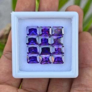 Natural 31 Carat Certified Violet Amethyst Emerald Shape Gemstone 12Pcs Lot - Picture 1 of 7