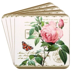 Butterfly and Redoute Rose Drink Coasters Set of 4 Cork Coasters Set Gift Boxed - Bild 1 von 4
