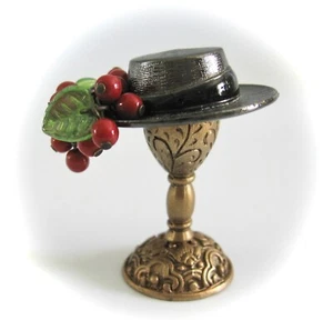 dollhouse doll house miniature SWEET ROMANCE METAL RED BERRIES HAT AND STAND - Picture 1 of 3
