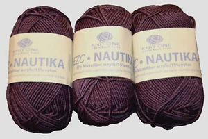 Lot of 3 KNIT ONE CROCHET TOO NAUTIKA YARN #769 PLUM PURPLE 50g 98Yds - Picture 1 of 5
