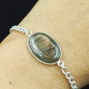 Natürlicher Labradorit ovaler Edelstein 925 Sterling Silber Armband - Bild 1 von 5