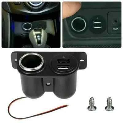 12V Car Cigarette Lighter Socket Splitter + Dual USB Port Charger Power Adapter - Image 1 of 4