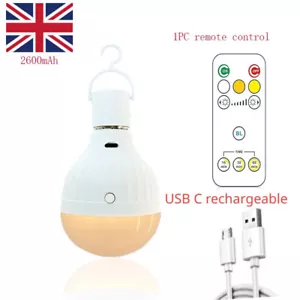 E27 8W LED Rechargeable USB Remote Control Emergency Light Bulb Warm White Lamp - Picture 1 of 11