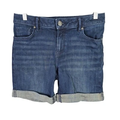 Shorts jeans feminino Simply Vera Vera Wang azul costura interna 7" algemado lavagem escura tamanho 4 - Imagem 1 de 4