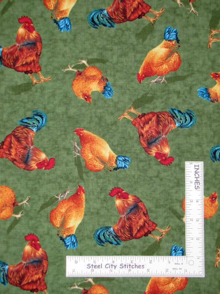 农场公鸡 鸡肉 棉织物 QT 伯郡 农场 Liz Dillon - 码 — 第 1/1 张图片