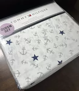 TOMMY HILFIGER NEW!!! QUEEN SHEET SET ANCHORS AWAY OCEAN SEA COTTAGE EASY CARE - Picture 1 of 7