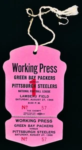 1966 GREEN BAY PACKERS Working Press Pass vs. Steelers August 27 Lambeau Field - Picture 1 of 2