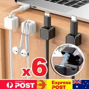 x6 Magnetic Cable Wire Clips Tidy Cord Lead Organizer USB Charger Cable Holder - Picture 1 of 15