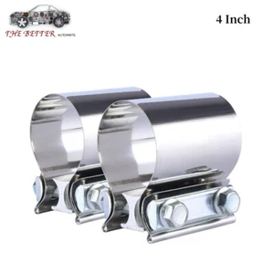 2PCS 4" Inch Stainless Steel Butt Joint Band Exhaust Clamp Sleeve Coupler T304 - Picture 1 of 9