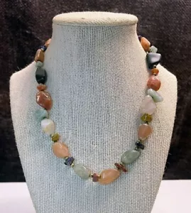 Multi Stein Halskette 14 Zoll Choker Achat Karneel Achat Jaspis Perlen Vintage - Bild 1 von 4