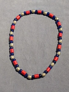 Necklace (NK54) Stretch Boho Style Red & Blue - Picture 1 of 9