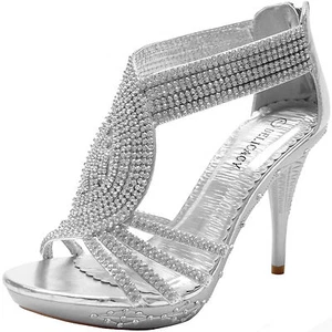 Nuevos zapatos para mujer diamantes de imitación con cremallera trasera fiesta graduación boda plata - Imagen 1 de 11