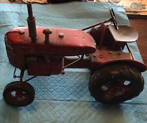 Vintage Red Metal Farm Tractor - Great Detail! See Pics/Description for Details!