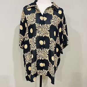 PORTFOLIO Vintage Collared Short Sleeve Shirt Size 14 Geometric Print Semi Sheer - Picture 1 of 7