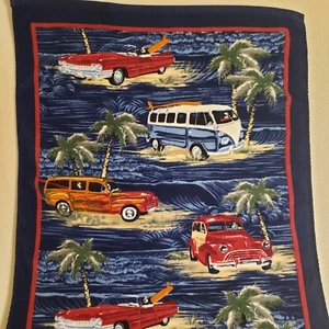 Große Hunde Strandtuch 2005 Surfwagen und Autos auf blau mit Palmen Sand - Bild 1 von 7
