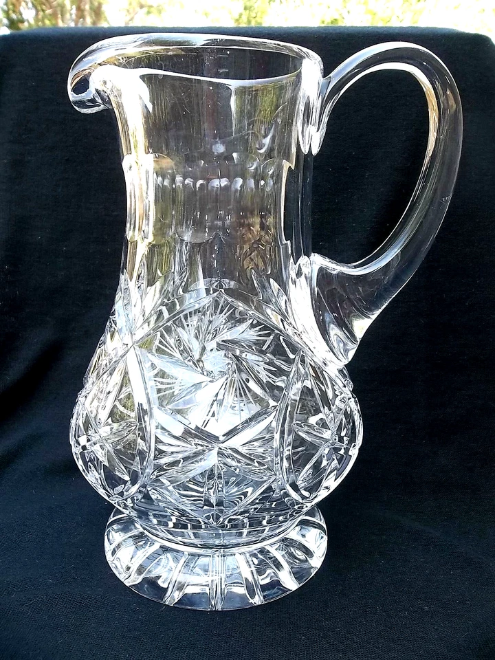 JARRA DE AGUA DE VIDRIO CORTADA ESTILO ÉPOCA BRILLANTE AMERICANA Foto 1 de 4