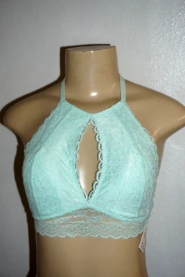 NUEVO CON ETIQUETAS BRALETTE HOLLISTER PARA MUJER GILLY HICKS ENCAJE VERDE MENTA OJO DE CERRADURA CUELLO ALTO L Foto 1 de 4