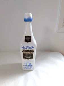 Bottiglia vuota liquore vintage Vandermint tappo tulipano Hokkand mulino a vento blu e bianco - Foto 1 di 7