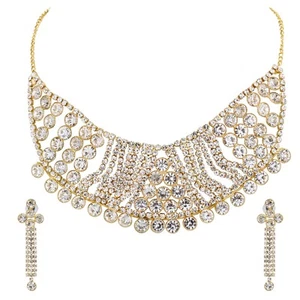 Indian Bollywood Silver Kundan Choker Bridal Necklace Fashion Jewelry Set - Picture 1 of 4