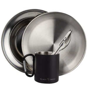 Camping Teller Edelstahl Essteller Picknickteller Isolierbecher Besteck Tasse - Bild 1 von 23