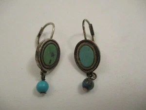 Vintage Ralph Lauren RLL Dangle Earrings Silver Plated Faux Turquoise Blue Stone - Picture 1 of 6