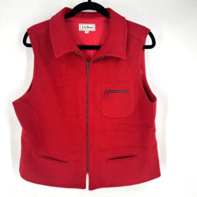 Vintage 90s L.L. Bean Women's Wool Blend Sleeveless Zip Up Vest Red Size Medium - Image 1 of 4