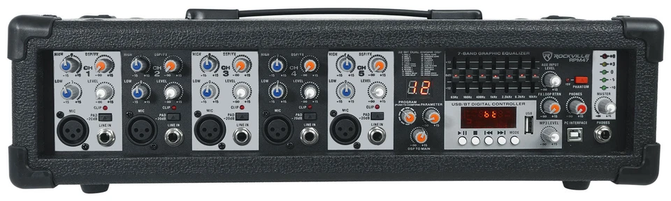 Rockville RPM47 1800w Powered 5-Ch Mixer/Amplifier w/Bluetooth For Church/School - Image 1 of 4