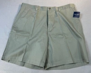 Grant Thomas Shorts Mens 38x7 Olive Tan 100% Cotton Khakis Pleated Pockets NEW - Picture 1 of 10