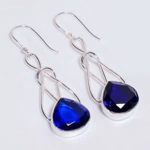 London Blue Topaz Gemstone Ethnic Handmade 925 Sterling Silver Earrings 2.2" a50 - Picture 1 of 6