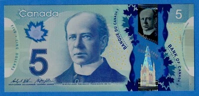 Canada $5 2013 P106c / BC-69c - UNC Polymer Note 🎂 Birthday Serial HCZ1987168 - Image 1 of 3