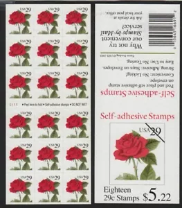 #2490a - Red Rose Booklet Pane of 18 MNH Perfect!!! 29 cents - Picture 1 of 1