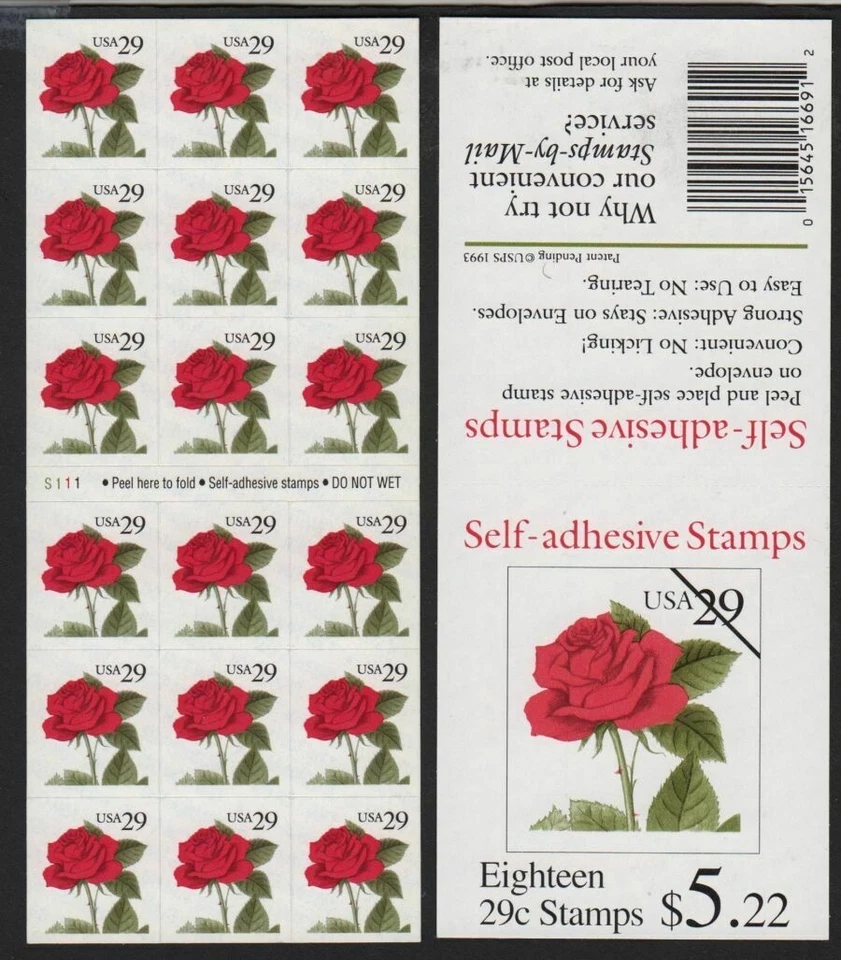 #2490a - Red Rose  Booklet Pane of 18  MNH Perfect!!! 29 cents - Image 1 of 1