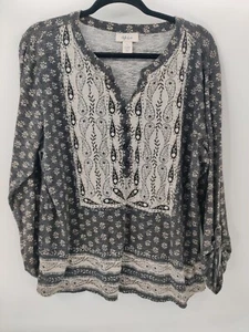 Top blusa donna Style & Co taglia L grigio stampa paisley manica arrotolata - Foto 1 di 10