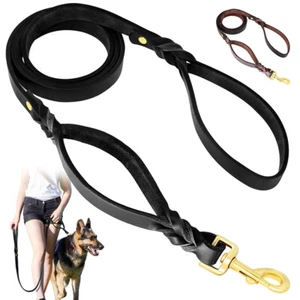 Braided Genuine Leather Dog Leash Long Walking Lead Heavy Duty for Large Dogs - Picture 1 of 18
