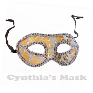 Grey and Gold Venetian Masquerade Mask w/Rainbow Trim Party Prom Mardi Gras - Picture 1 of 1