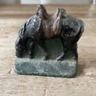 Antique Painted Cast Iron Grazing Horse With Saddle Doorstop Book End