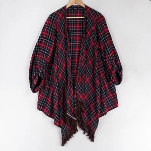 Torrid Flannel Drape Fringe Hem 3rd Piece 3X Red Plaid Topper Cozy Layering - Picture 1 of 8