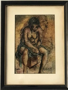 C CLEVELAND JR VINTAGE MODERN ABSTRACT WOMAN EXPRESSIONIST OIL PAINTING OLD 1969 - Picture 1 of 6