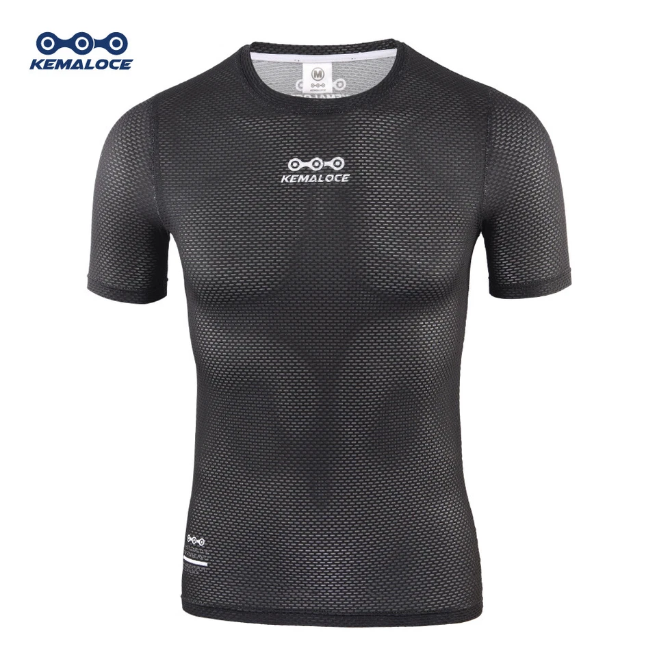 KEMALOCE Cycling Base Layer Men Short Sleeve White&Black Cool Sports Shirts - Image 1 of 4