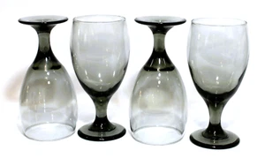 Libbey Water Goblet Wine Glass Classic Smoke MCM Set 4 - Picture 1 of 8
