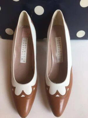 Perry Ellis Mujer Talla 6.5 AA Vintage Blanco Tostado 2.5" Cuero Tacones Zapatos Italia Foto 1 de 4