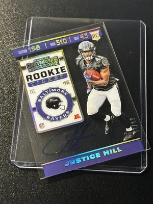 2019 Contenders Gold Clear Rookie Justice Hill Auto. SSP #d /10. Ravens - Image 1 of 2