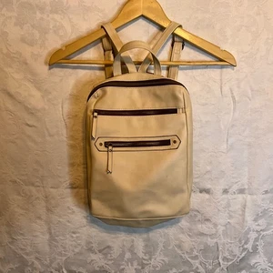 Casual Bone Colored Faux Leather Backpack Purse With Multiple Zippers - Picture 1 of 8