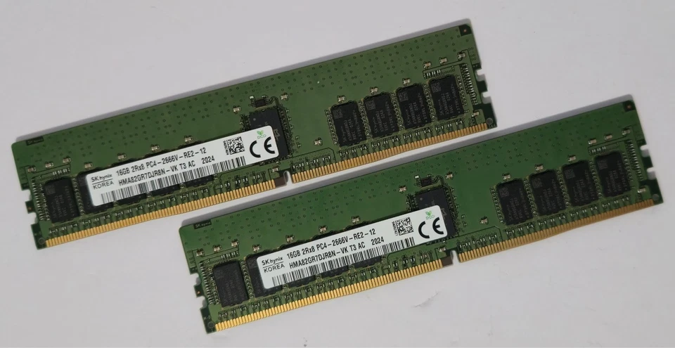 Hynix 32GB 2 x 16GB DDR4-21300 PC4-2666V-R 2Rx8 288-Pin Memory HMA82GR7DJR8N-VK - Image 1 of 1