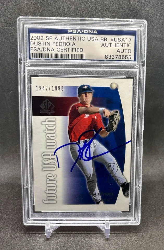Auténtico SP 2002 #USA17 Dustin Pedroia PSA/DNA firmado Auto Medias Rojas #d 1942/1999 Foto 1 de 3