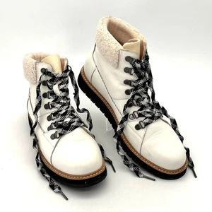 Toms Damenstiefel 8,5 weiß Leder Schnürung Kunstfell Knöchel Freizeit flach rund geschnitten - Bild 1 von 21
